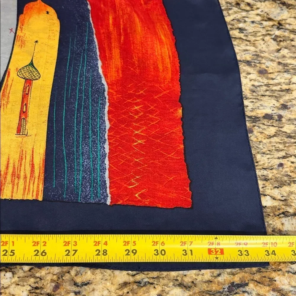 Ellen Tracy 100% Silk Scarf Abstract Colorblock Print Hand Rolled 33.5 x 34